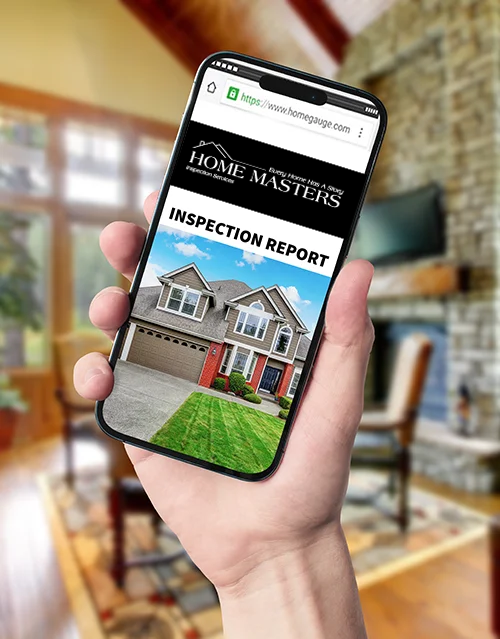 hand holding phone showing home inspection report